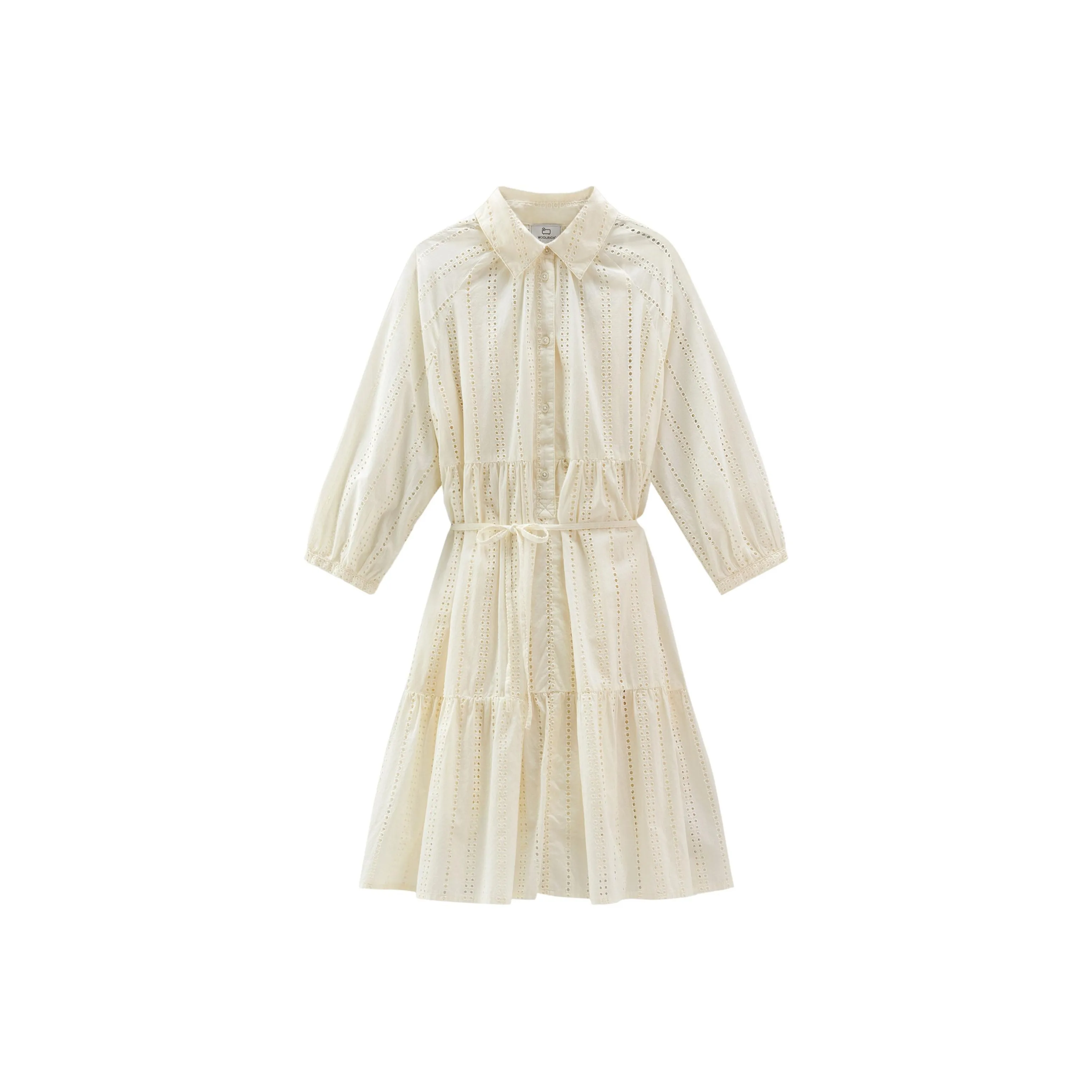 WOOLRICH Broderie Anglaise Tied Waist Shirt Dress
