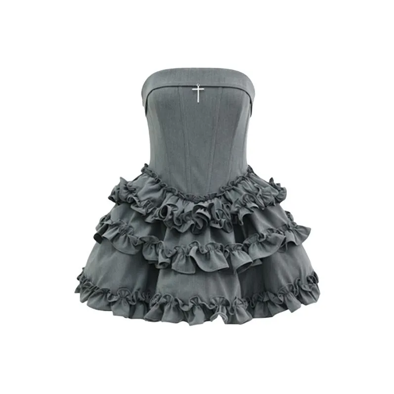 TIBINB Без рукавов Платье Женское Серое