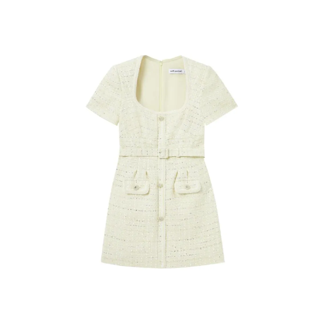 Self portrait Short Sleeved Dress Women's Cream Yellow