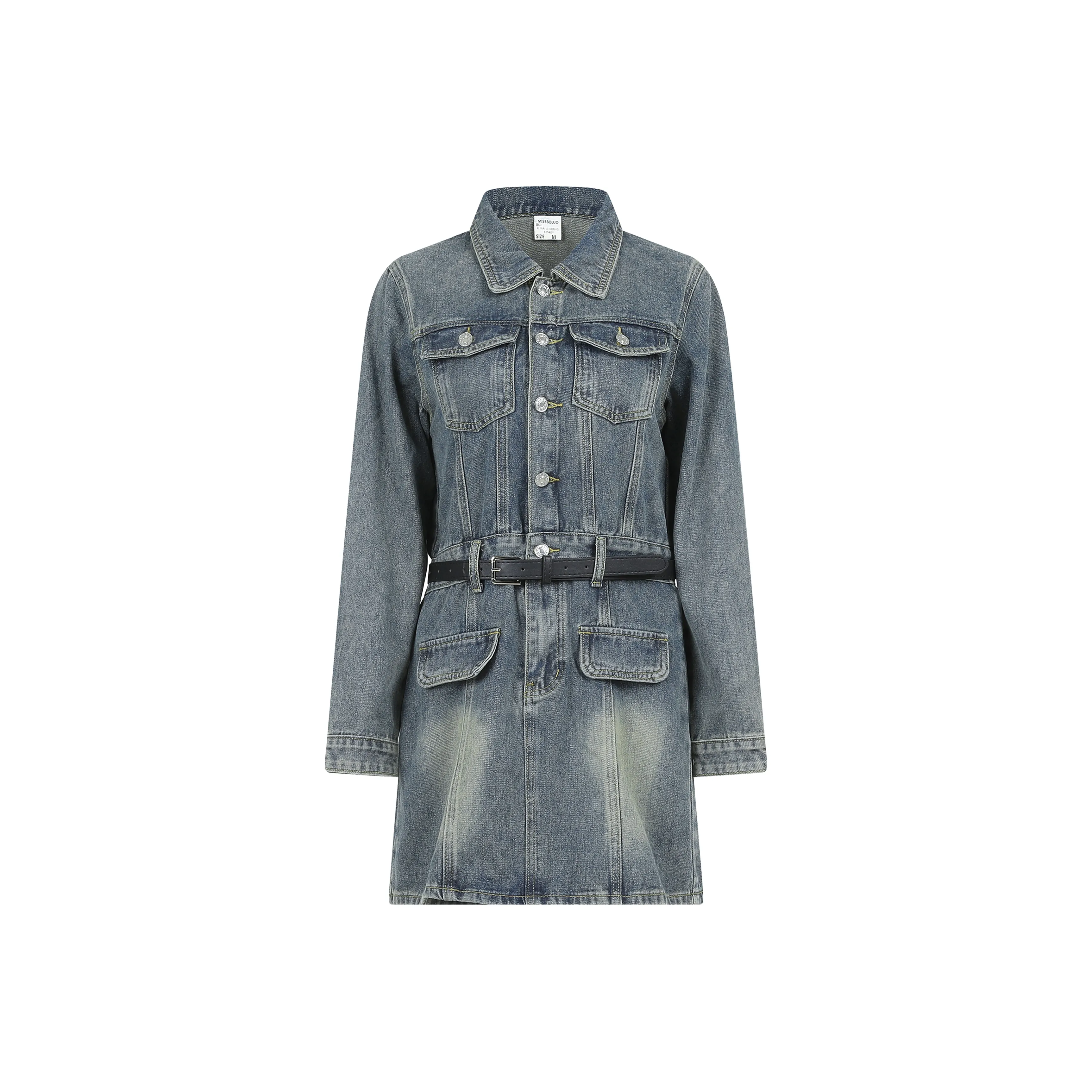 ZCDECO Длинное платье с длинными рукавами женское черный ремень + синее платье