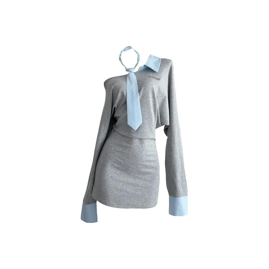 Incolore Длинное платье с длинными рукавами женское серое