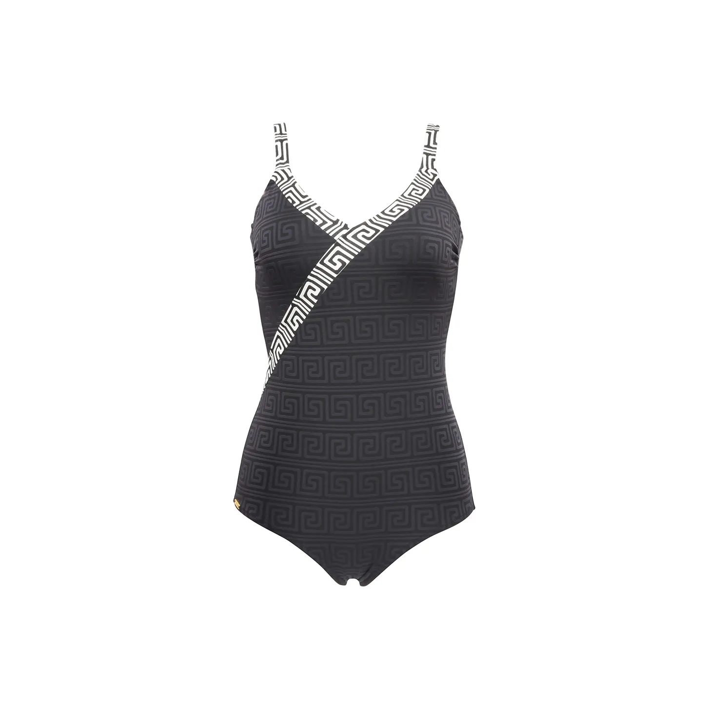 Selmark SS21 Embossed Pattern Low V-neck One-piece Women's Swimsuit Black
