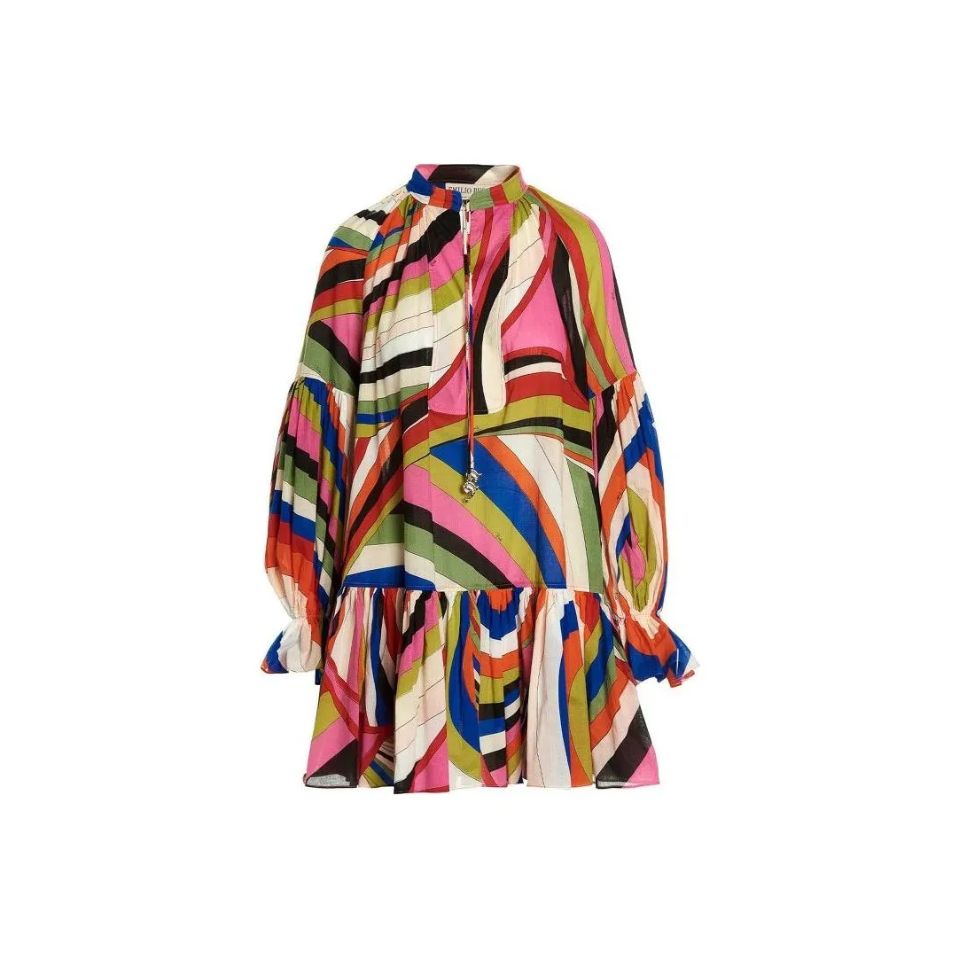 EMILIO PUCCI Iride-Printed Ruffled Trim Mini Dress