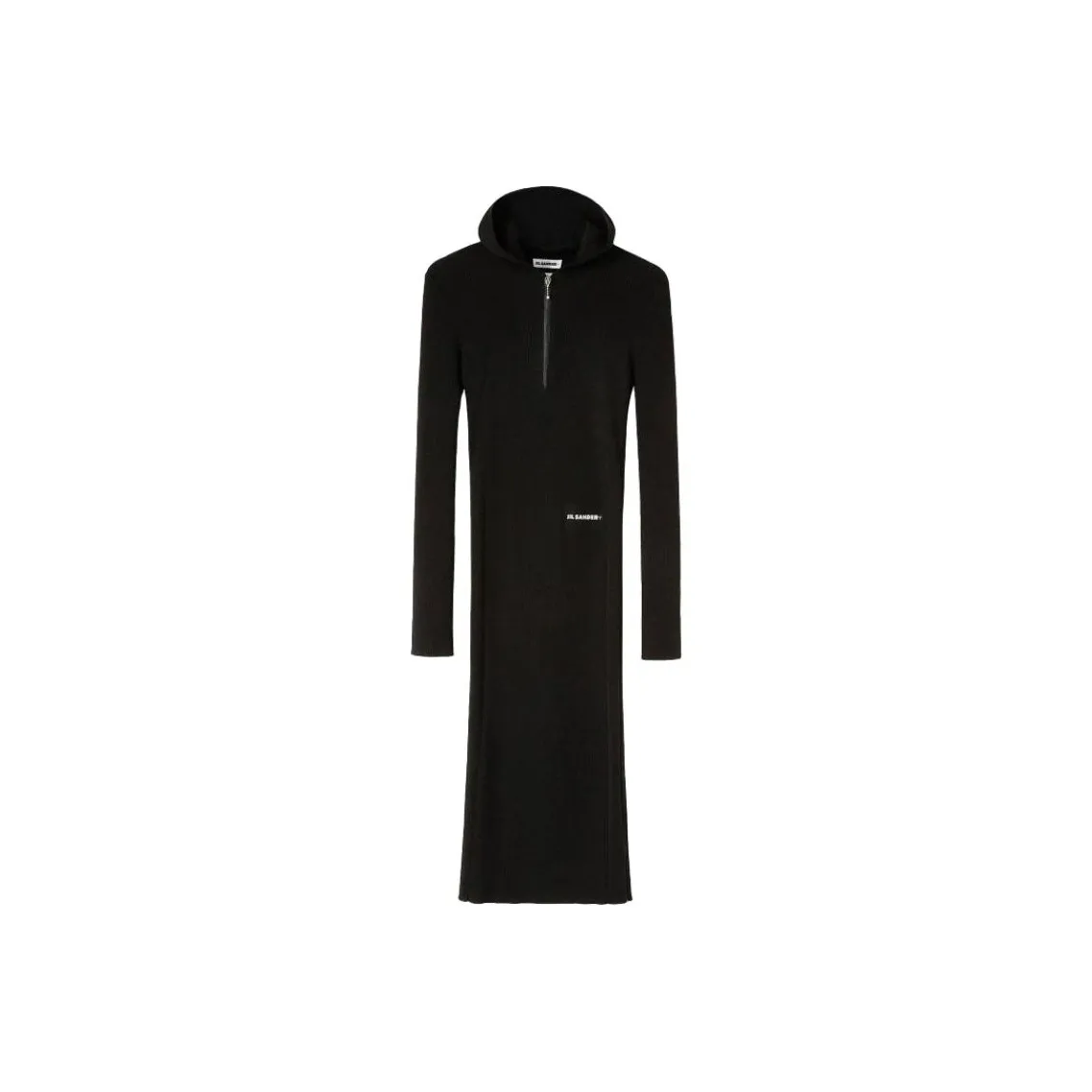JIL SANDER + Long Sleeved Ribbed Knitted Hooded Midi Dress