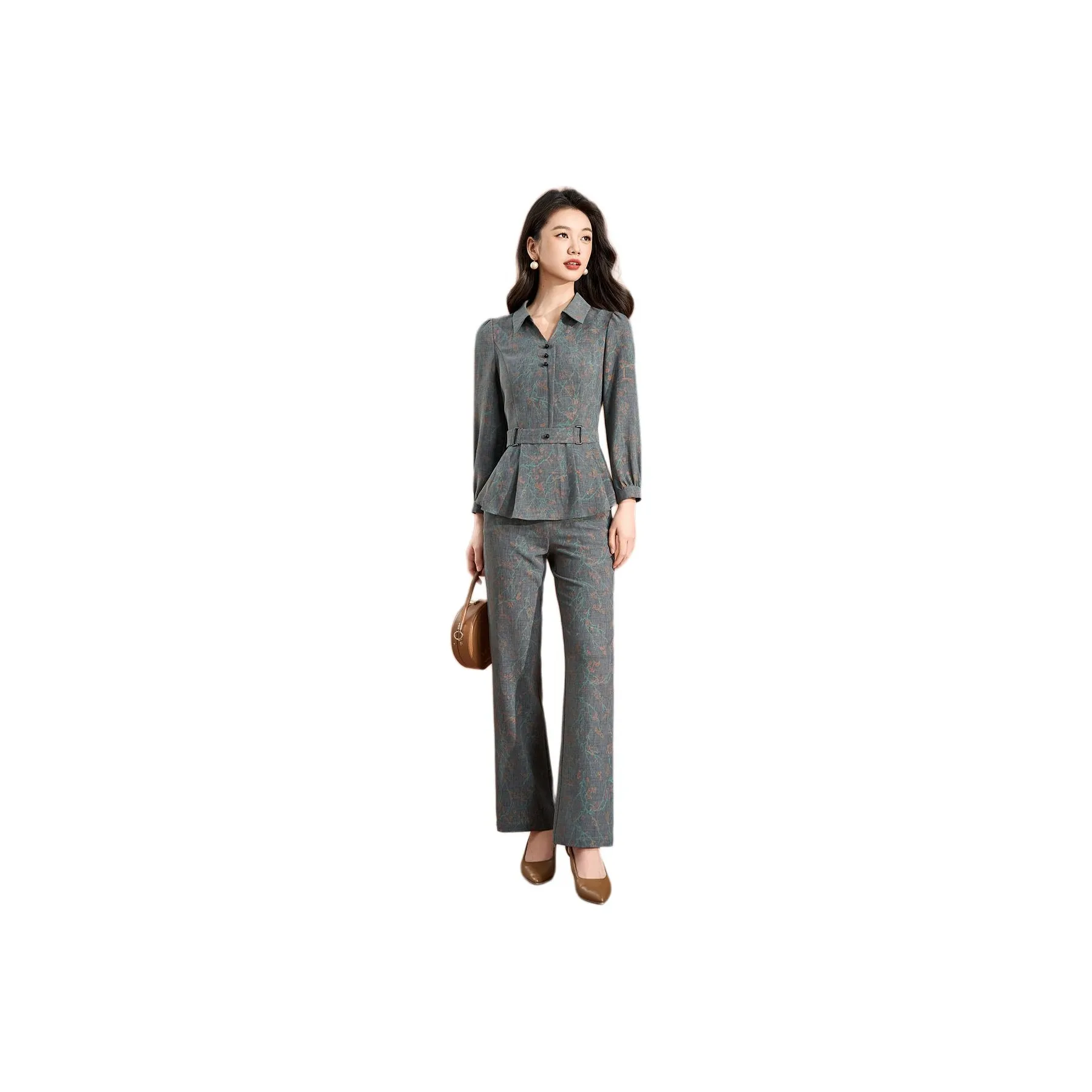 Mylan Spring Autumn Casual Suit с утяжкой на талии женский серый