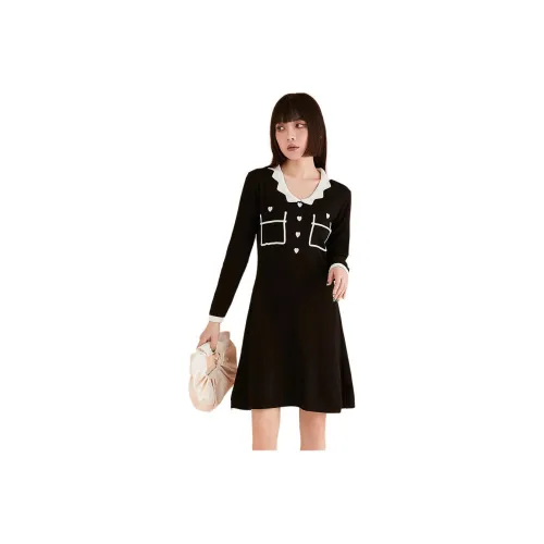 X MOOM Black Женские Длинные Рукава Платья