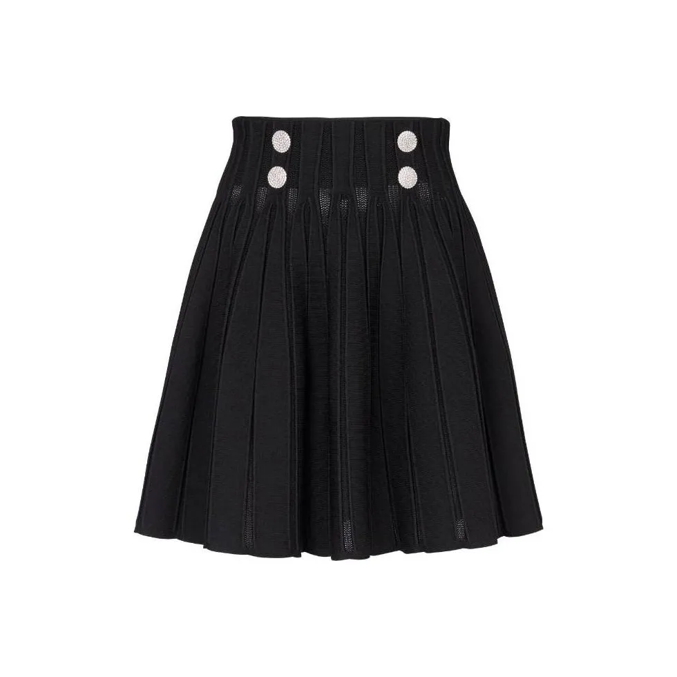 BALMAIN High Waist Pleated Skater Skirt