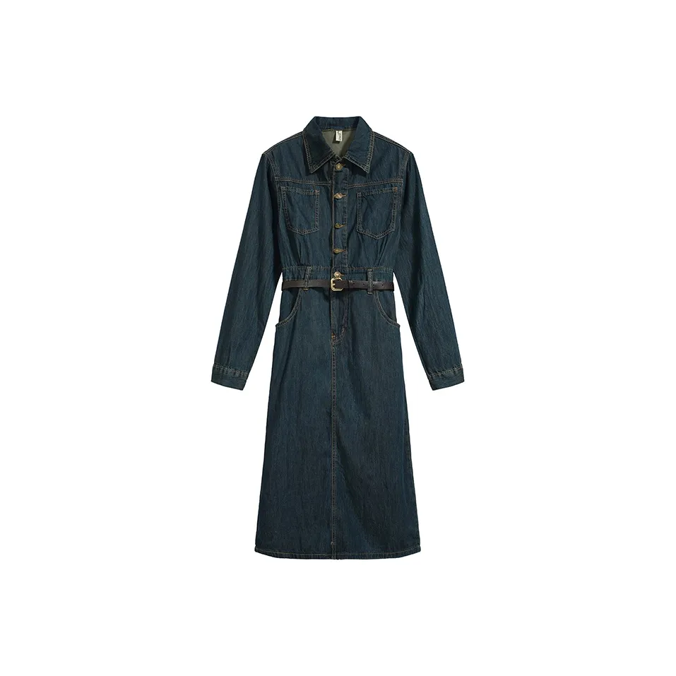 ABBY GODDESS Длинное платье с длинными рукавами женское синее