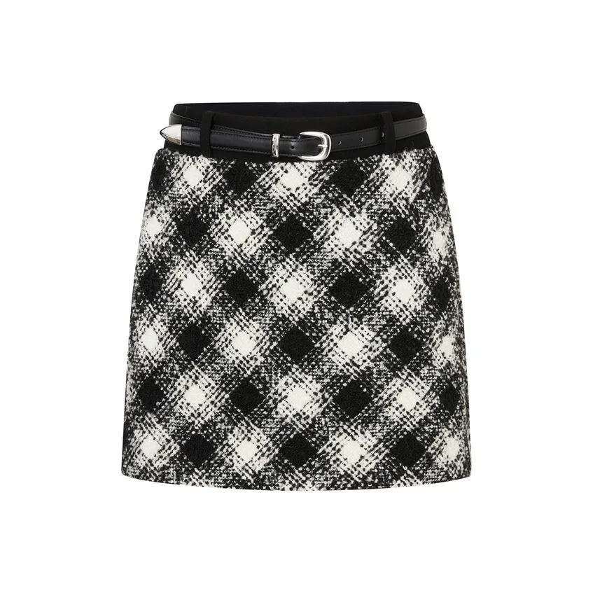 MOCO Повседневные короткие юбки Женские Черный Белый Клетка