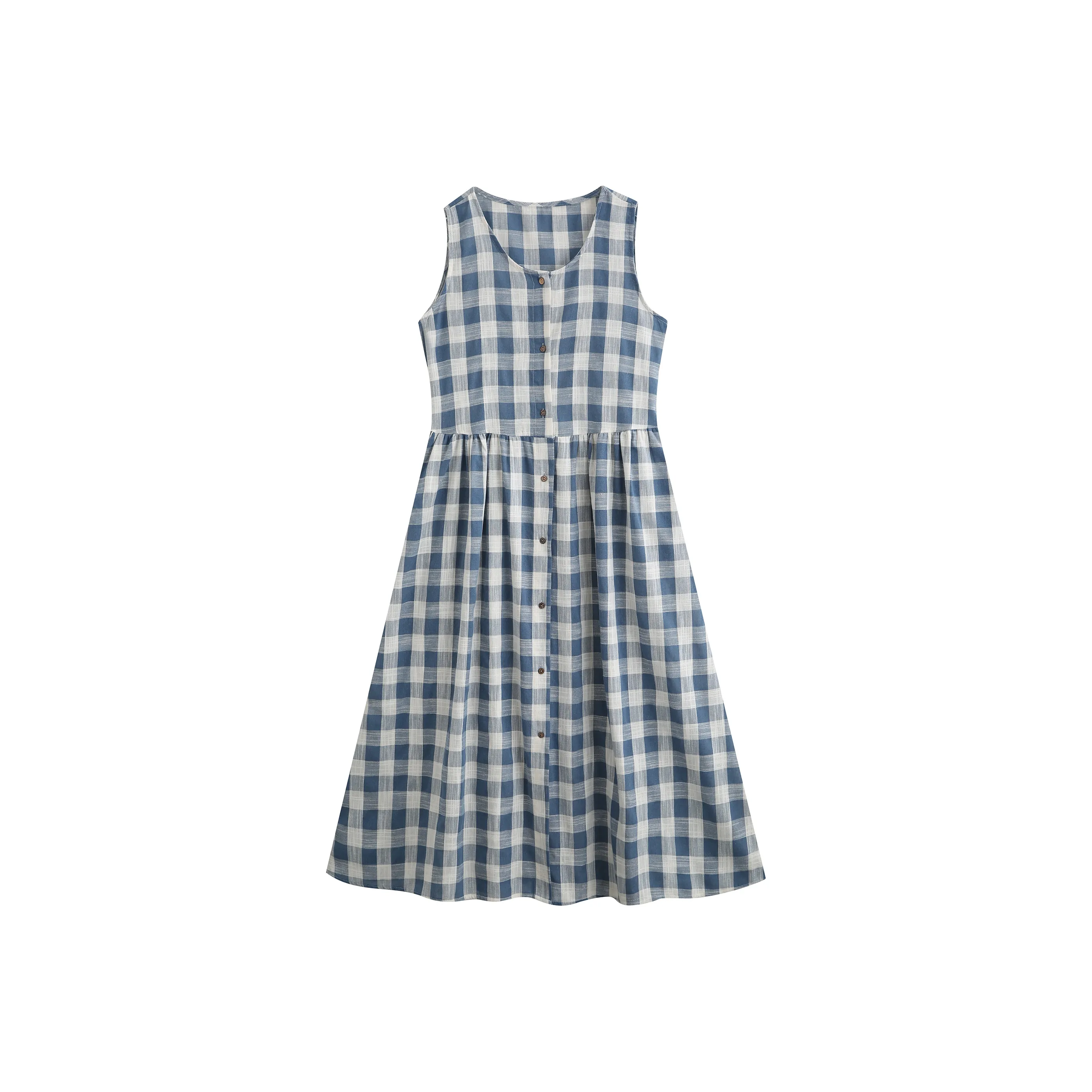 LSVE Без рукавов Платье Женское Синие Клетка