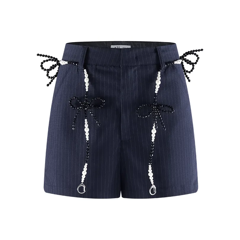 A21 Повседневные шорты Женские Темно-синий Синий Полосы