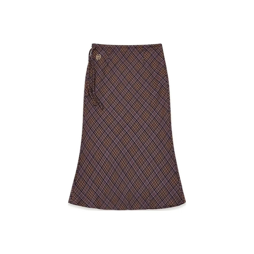 Crying Center Повседневный Длинный Юбка Женская Серо-фиолетовая Клетка