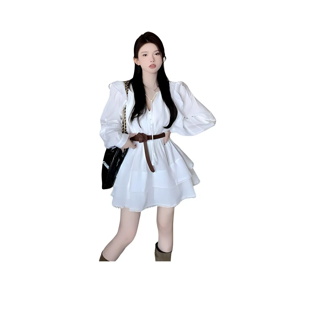 MORii Длинное платье с длинными рукавами женское белое