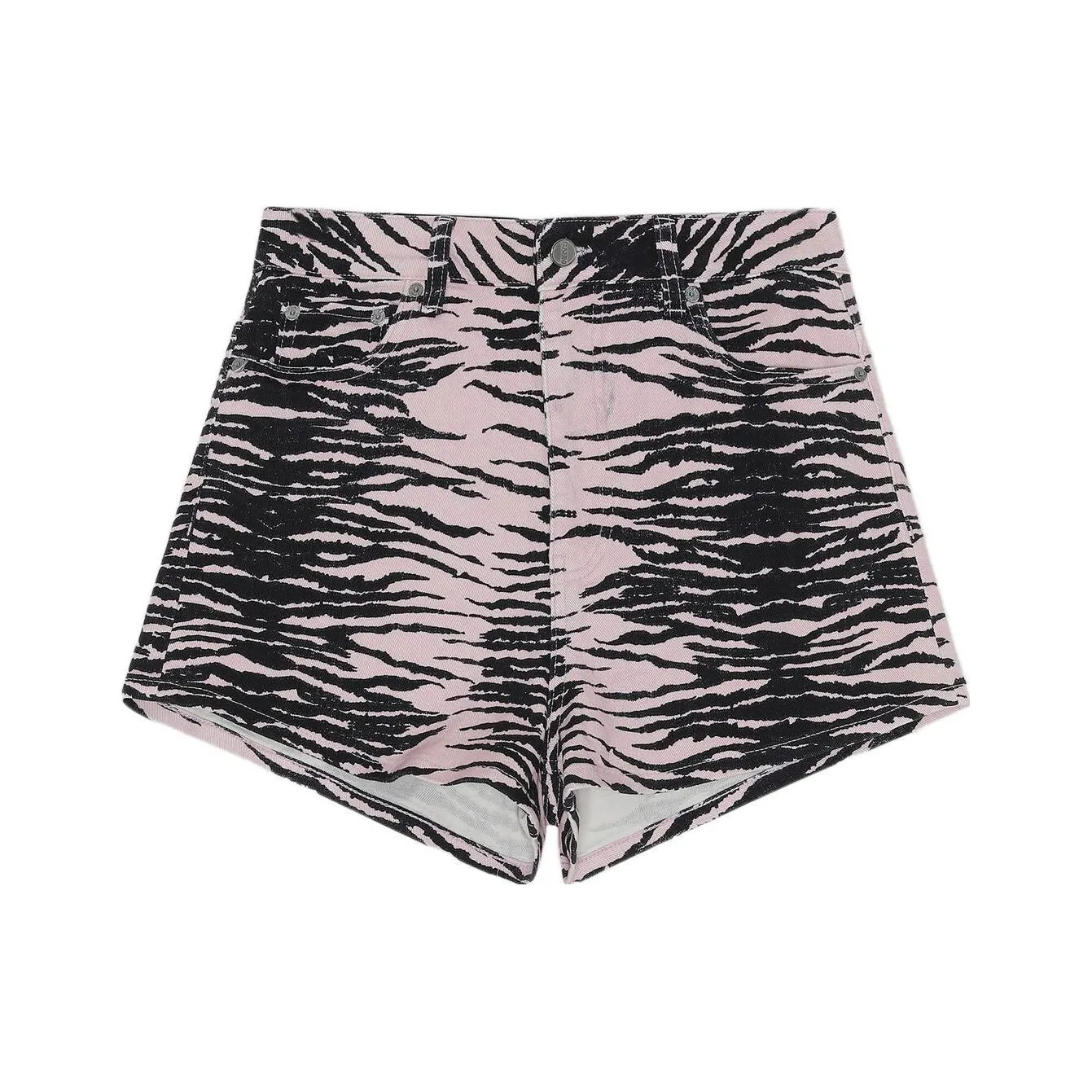 GANNI Tiger-stripe Denim Shorts