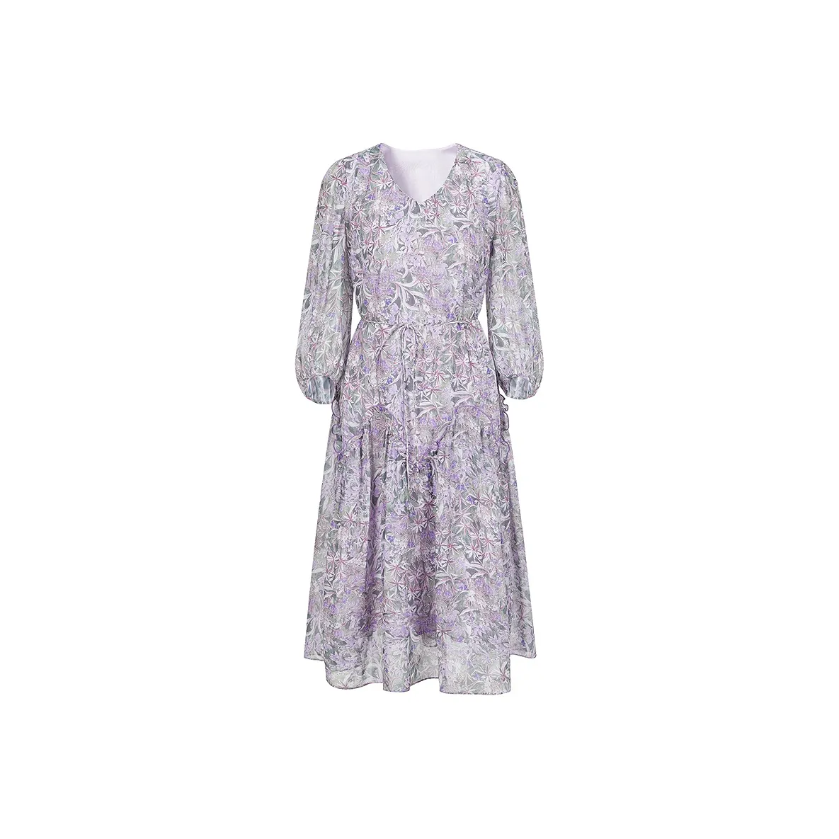 JZ. ANNAKRO Длинное платье с длинными рукавами женское темно-фиолетовый цветочный дизайн