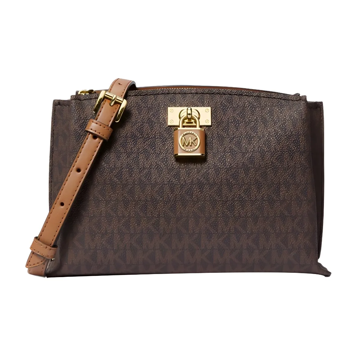 MICHAEL KORS MK Ruby Printed Canvas Messenger Bag, Shoulder Bag, Crossbody Bag Medium Size Women's Brown