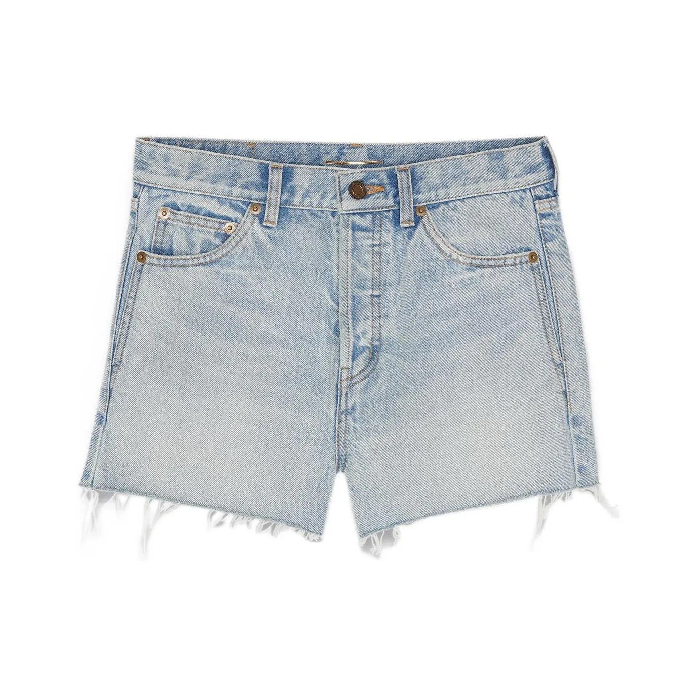 SAINT LAURENT High Waist Raw Edge Denim Shorts
