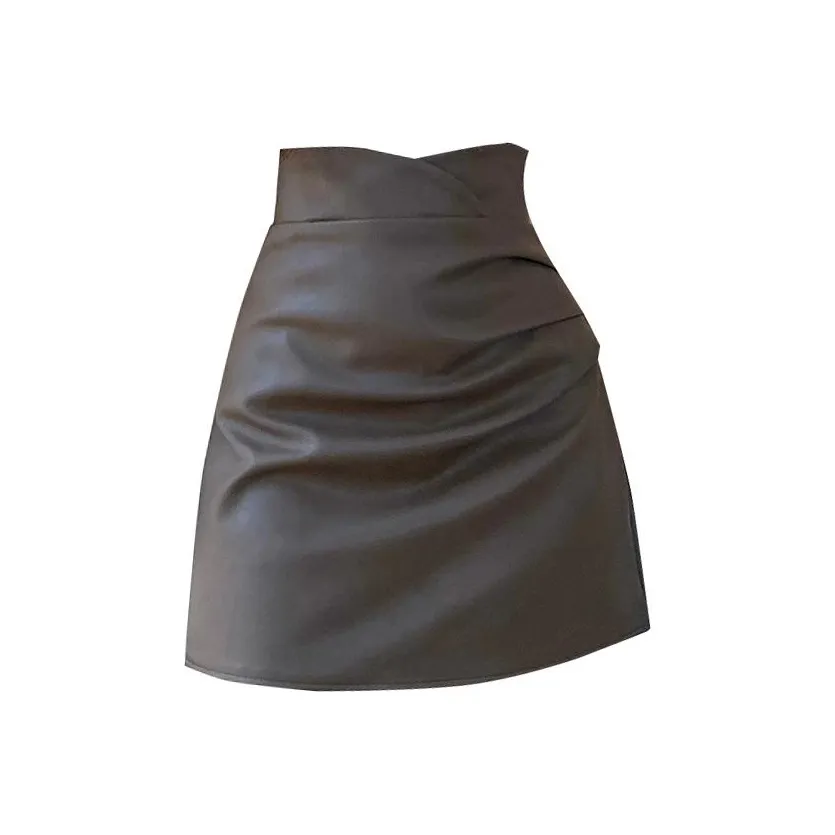 PASSCODIO Кожаные короткие юбки Женские Кофе