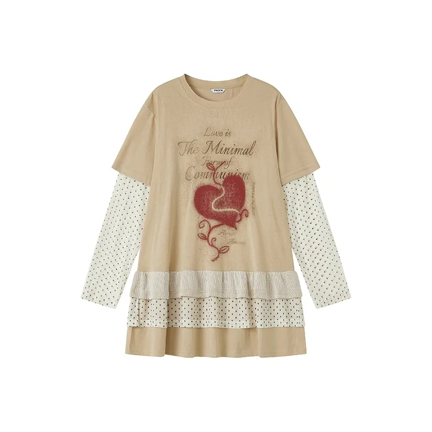 WULISHAONIAN Long Sleeved Dress Unisex Beige Yellow