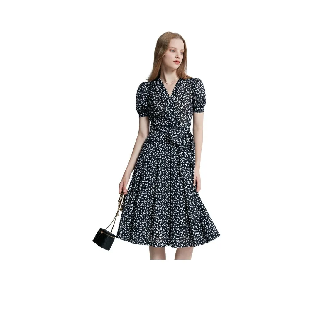 Caroline Короткий рукав Платье Женское Черное с белыми цветами