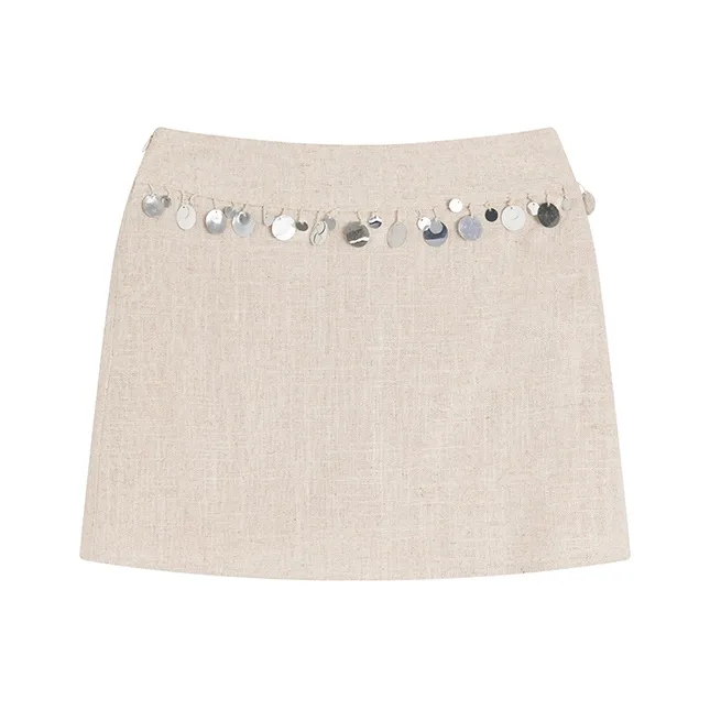 Ouyang Повседневные короткие юбки Женские Linen Beige