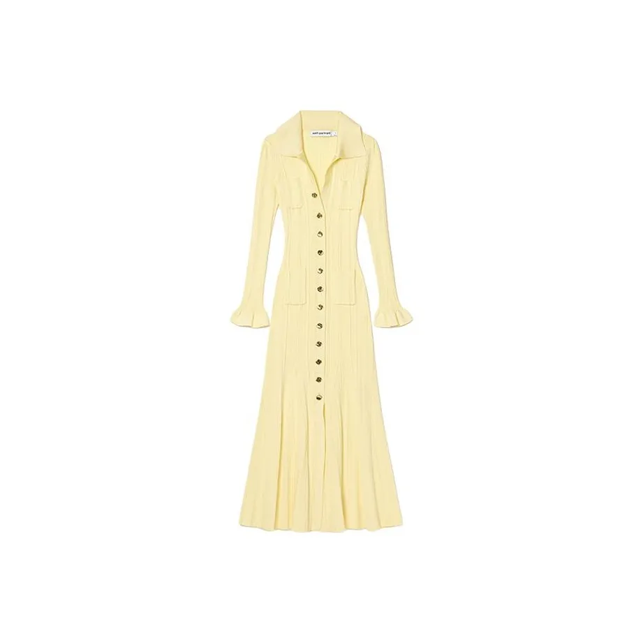 Self portrait Long Sleeved Dress Women's Cream Yellow