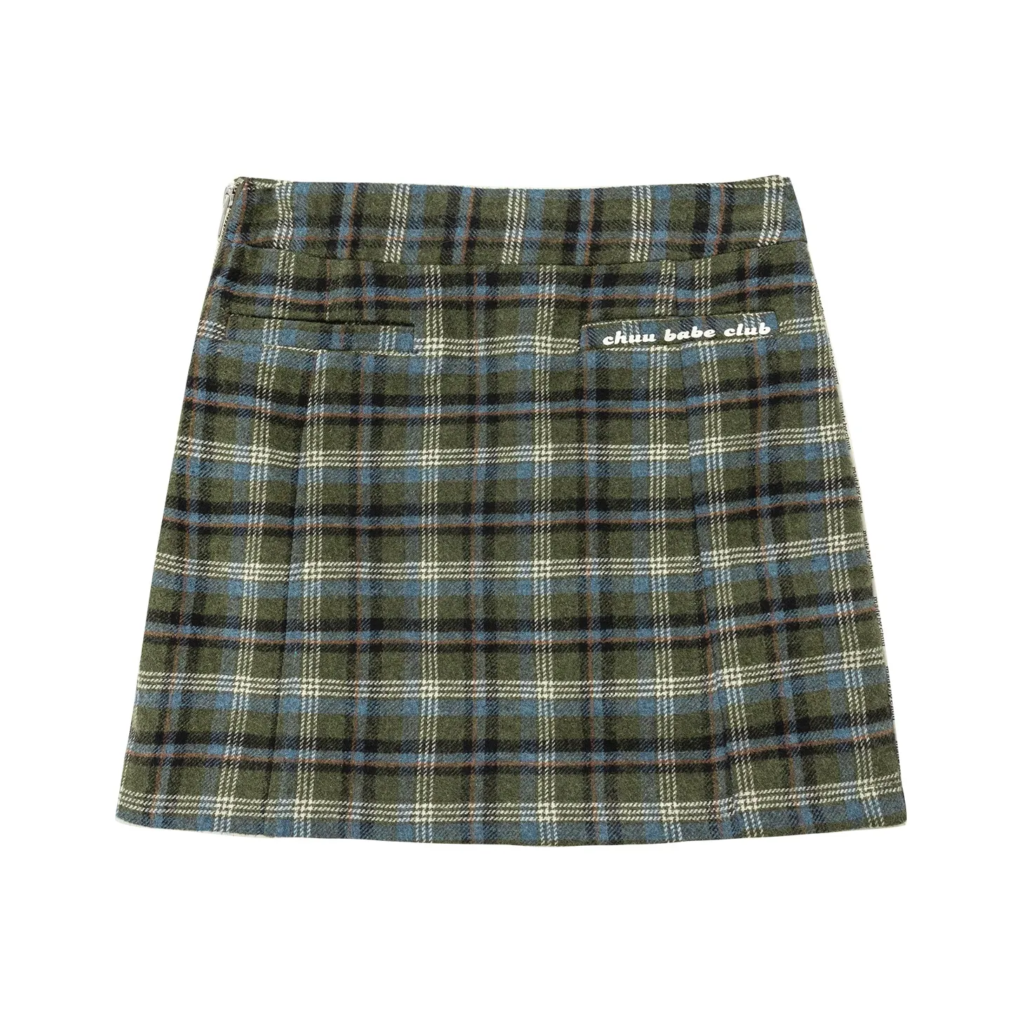 CHUU Зеленая клетка Женские Повседневные короткие юбки