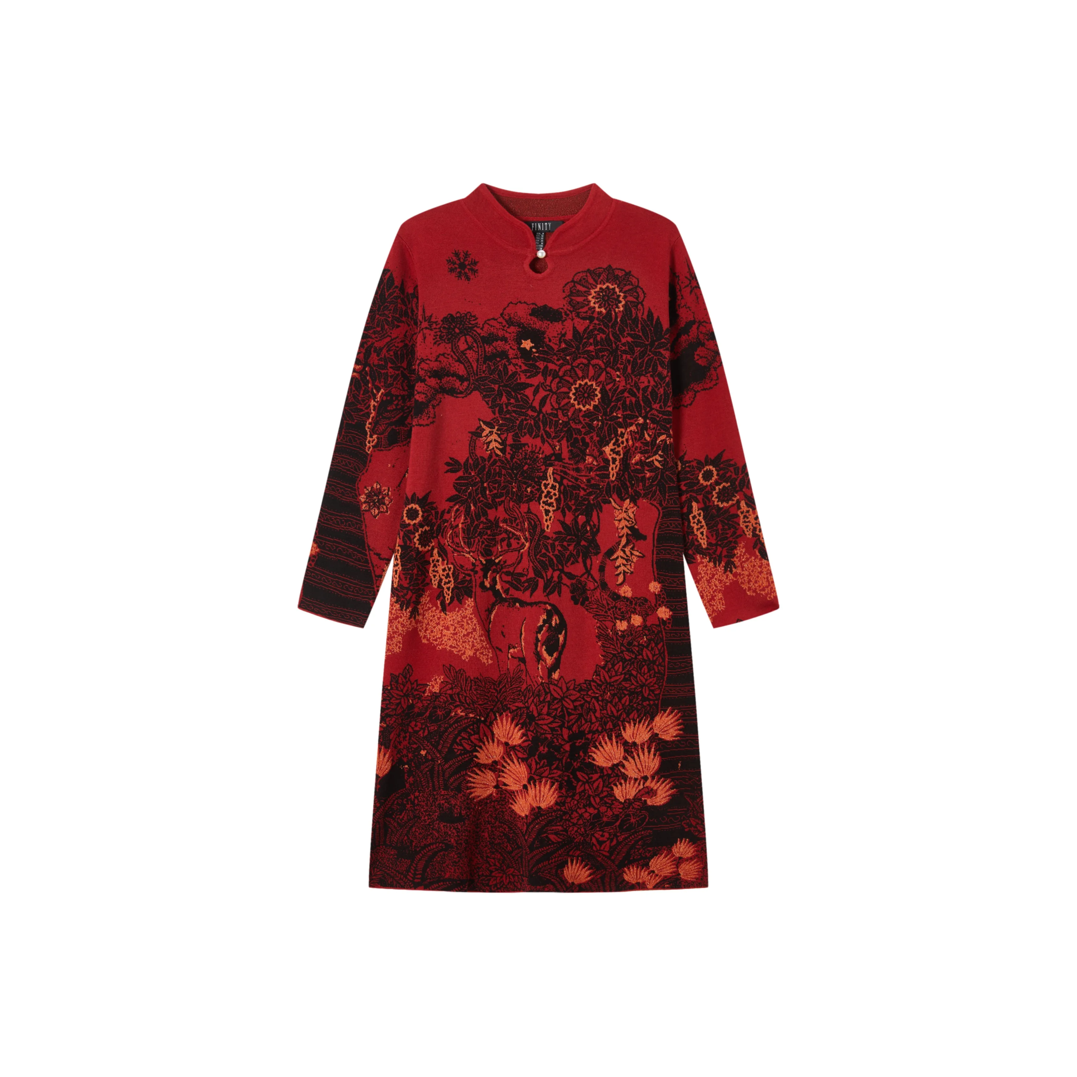 FINITY Длинное платье с длинными рукавами женское красное