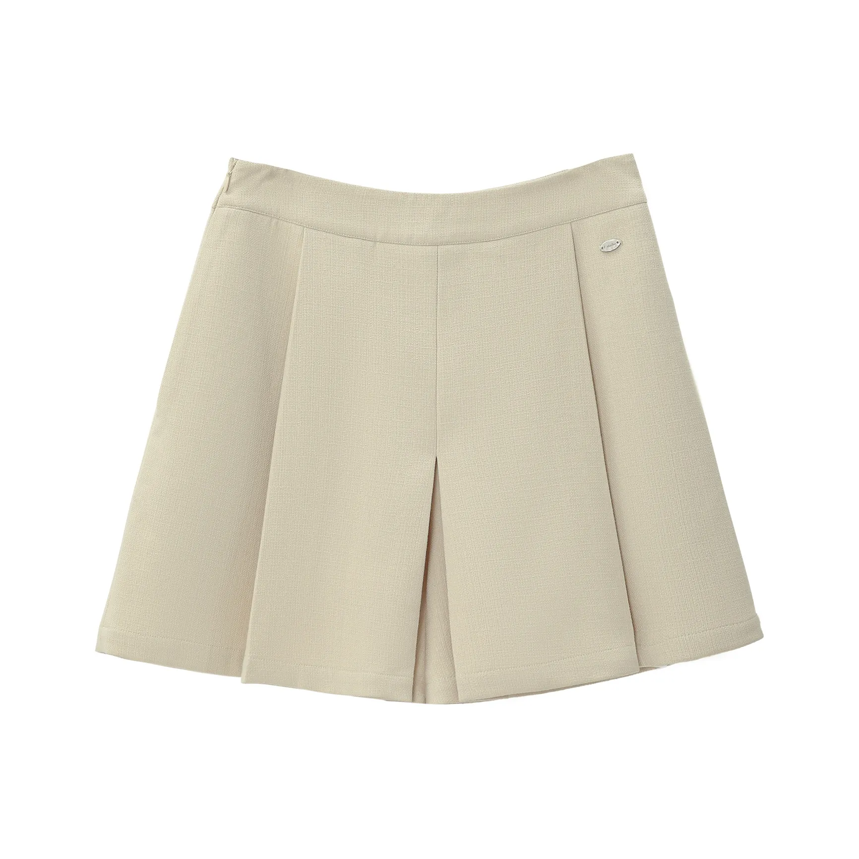 Fstudio Early Autumn High Rise A Line Pleated Wide Leg Casual Shorts Women's Beige Yellow
