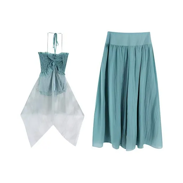 SECFLY OFFICIAL Повседневный Костюм Женские Мятно-зеленый Топ с Мятно-зеленой Юбкой и Шортами