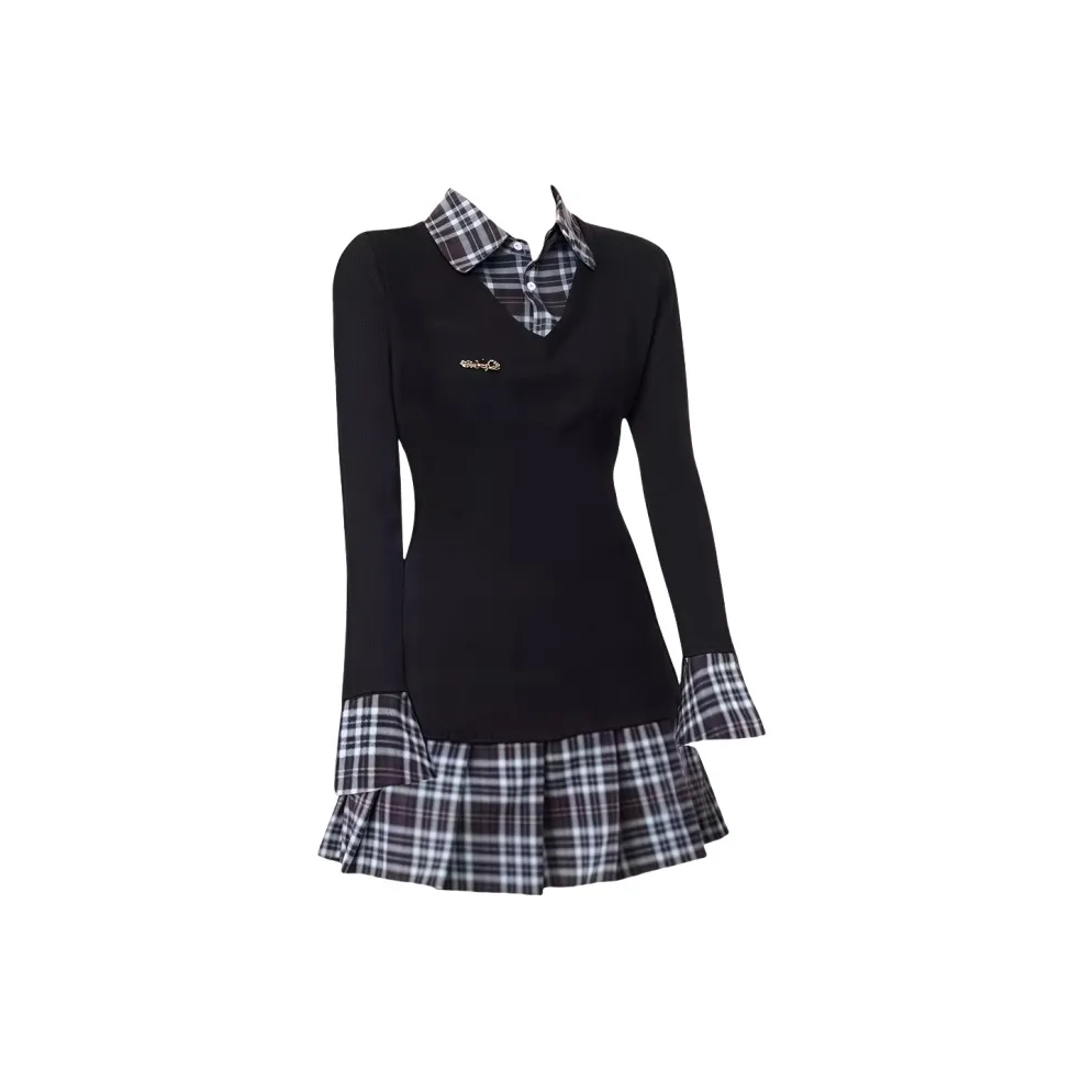 YGPRW Длинное платье с длинным рукавом женское черное