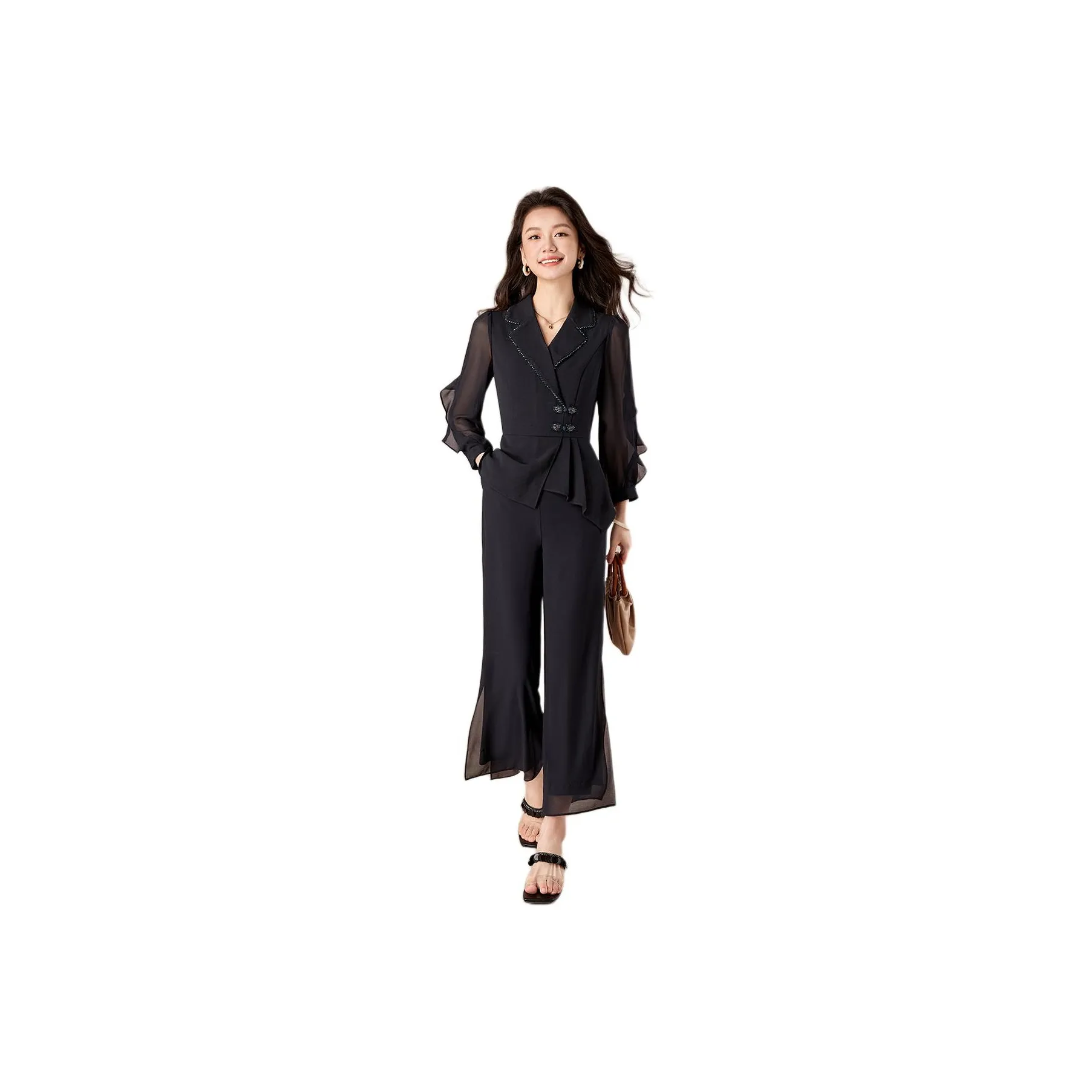 Mylan Весенний Осенний Повседневный Комплект с Утяжкой на Талии Женский Темно-Синий