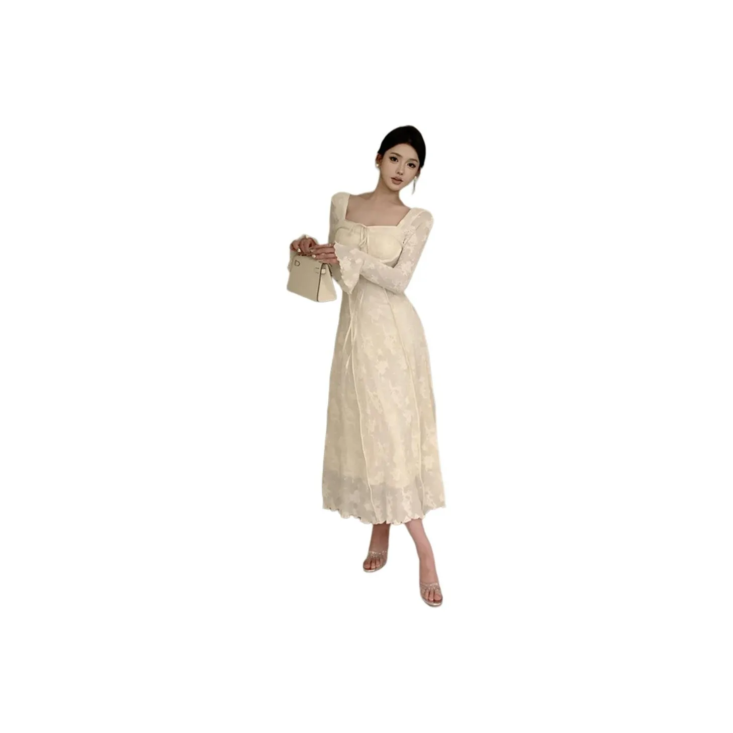Si Bei'er Long Sleeved Dress Women's Beige