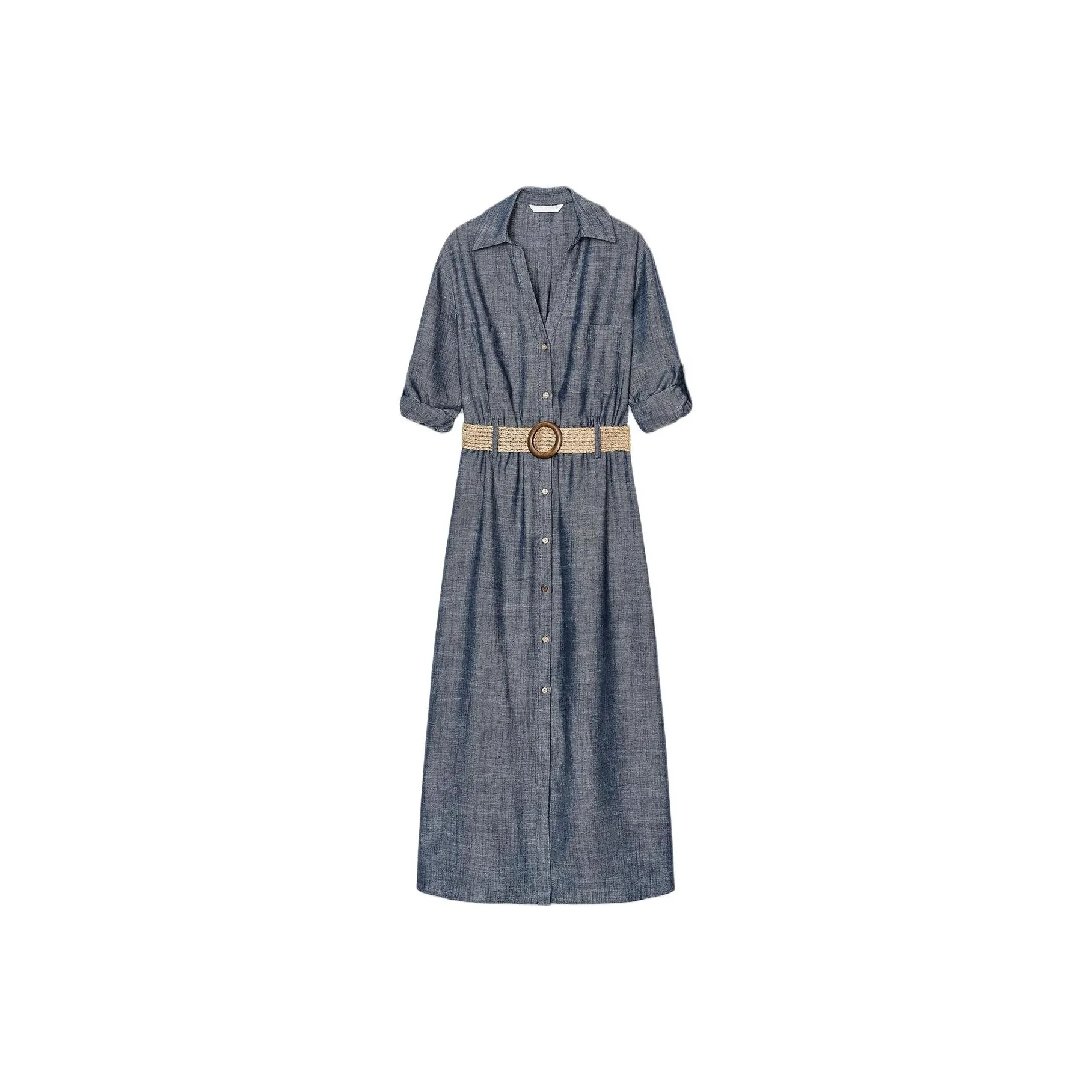 ZARA Длинное платье с длинными рукавами женское индиго