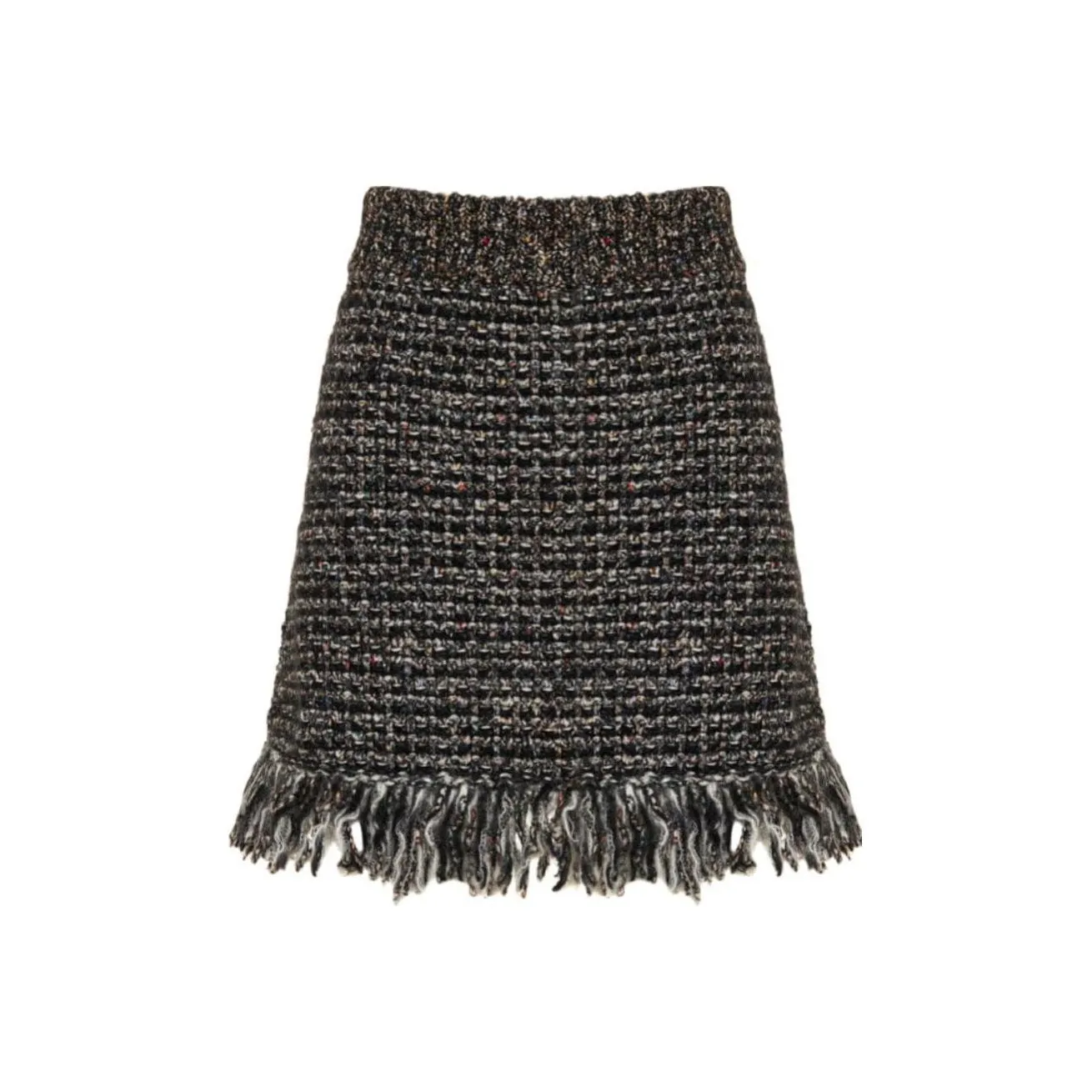 GUCCI Fringe Tweed Mini Skirt Black