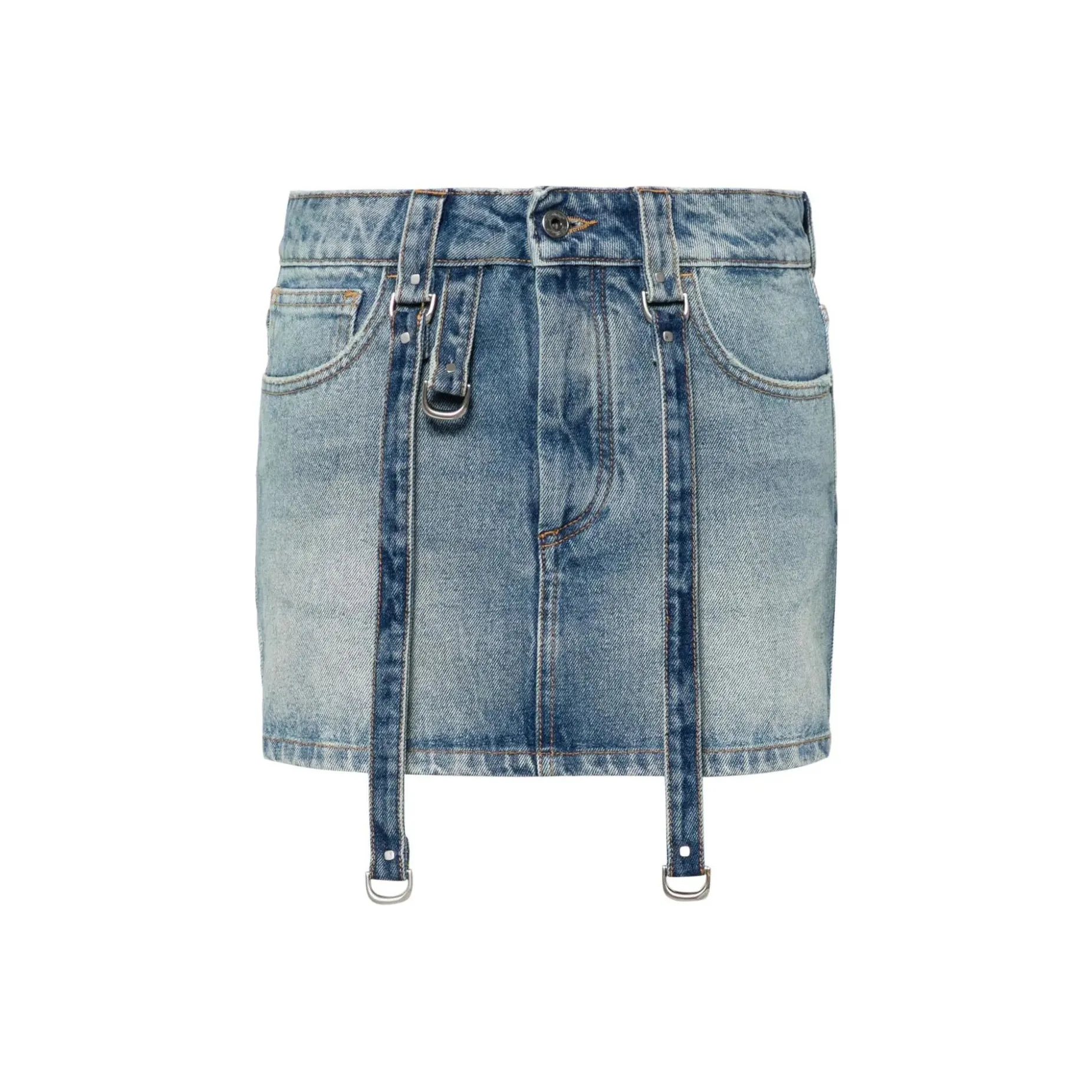 OFF WHITE Logo Patch Denim Mini Skirt Blue