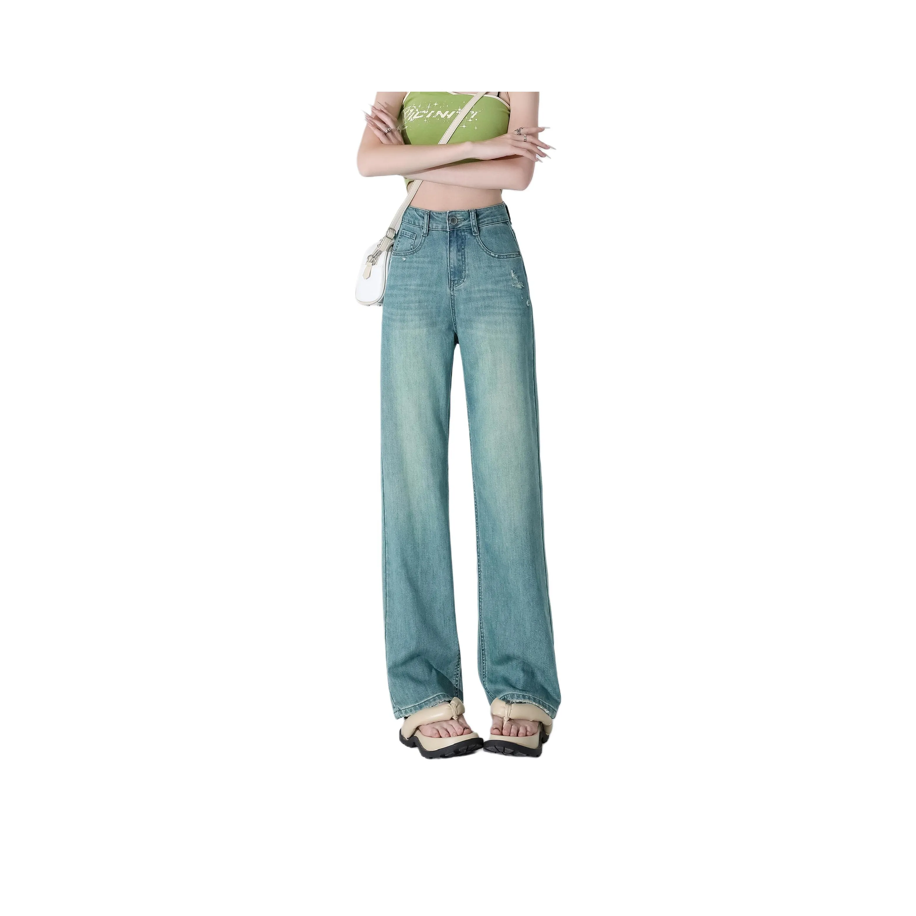 Menglaini Jeans Unisex Emerald Green