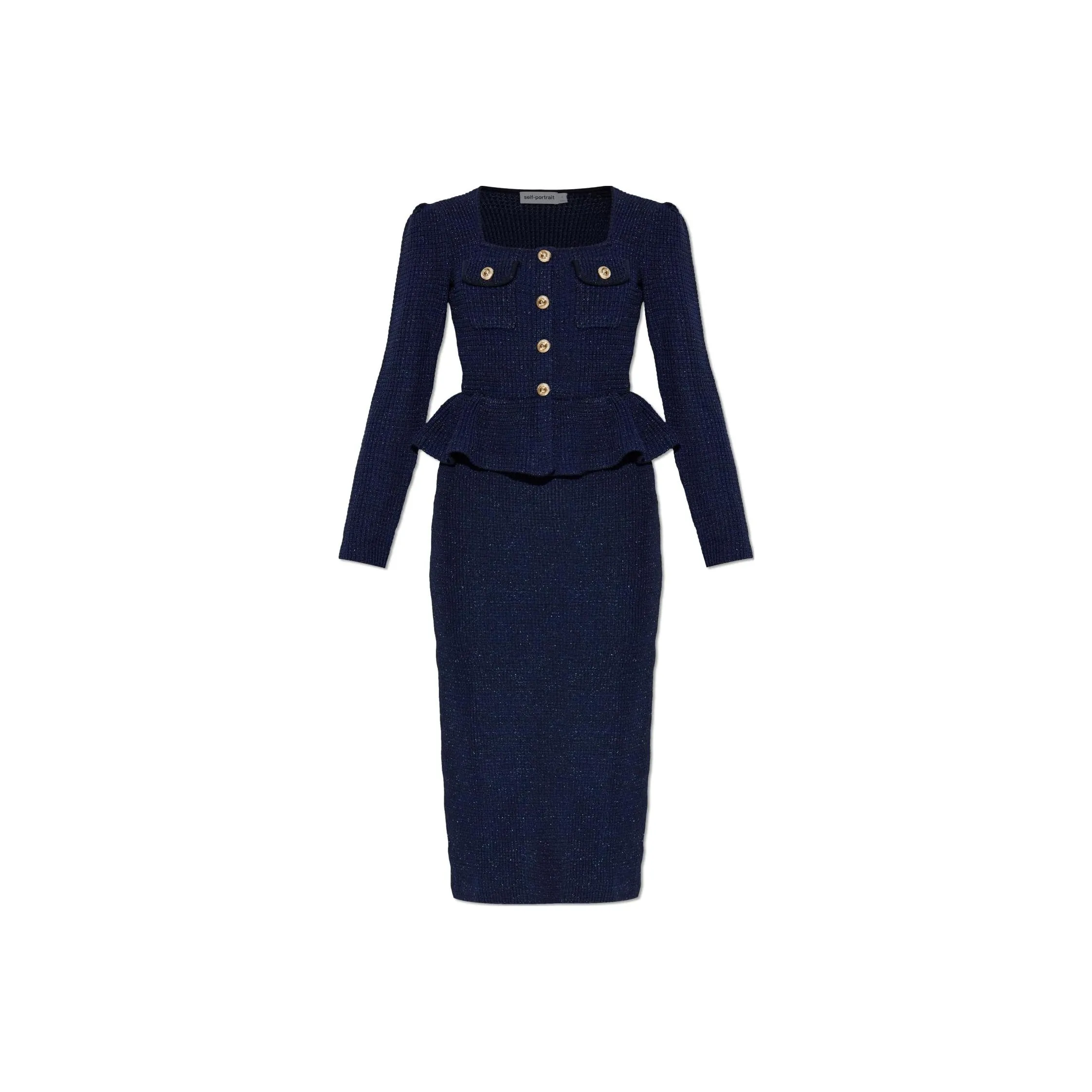 Self portrait Knitted Peplum Midi Dress