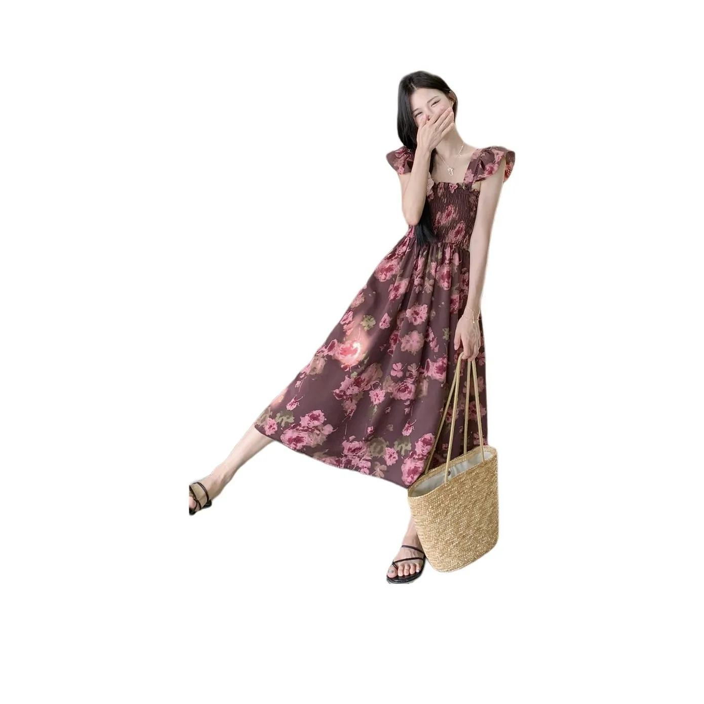 ONNFB Короткий рукав Платье Женское Темно-розовый