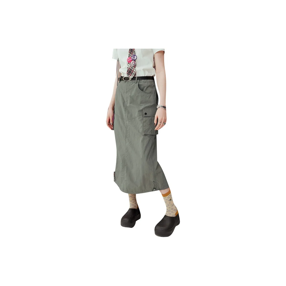 ELF SACK Casual Long Skirts Women's Workwear Green