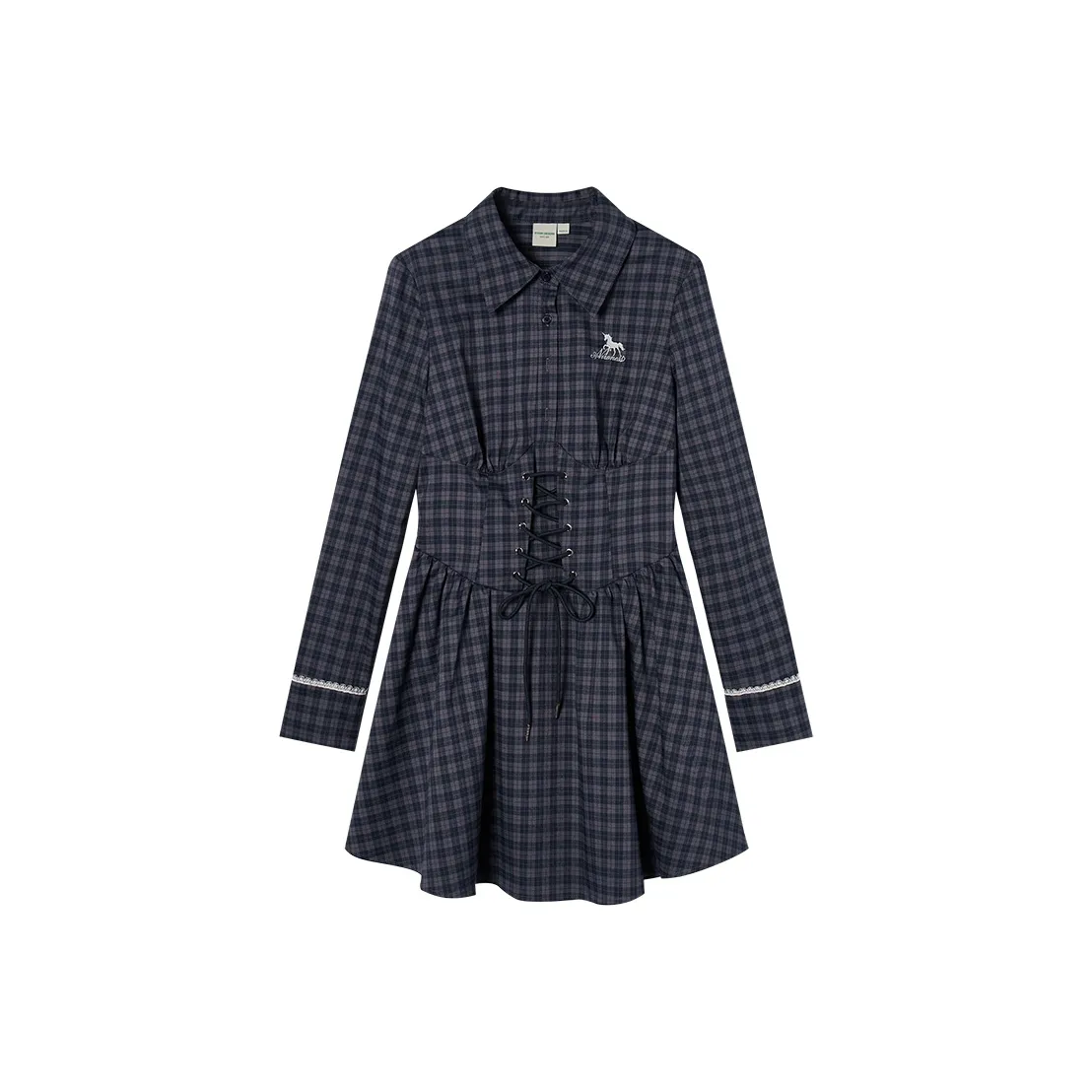 EPTISON WOMAN Long Sleeved Dress Women's Navy Blue Plaid