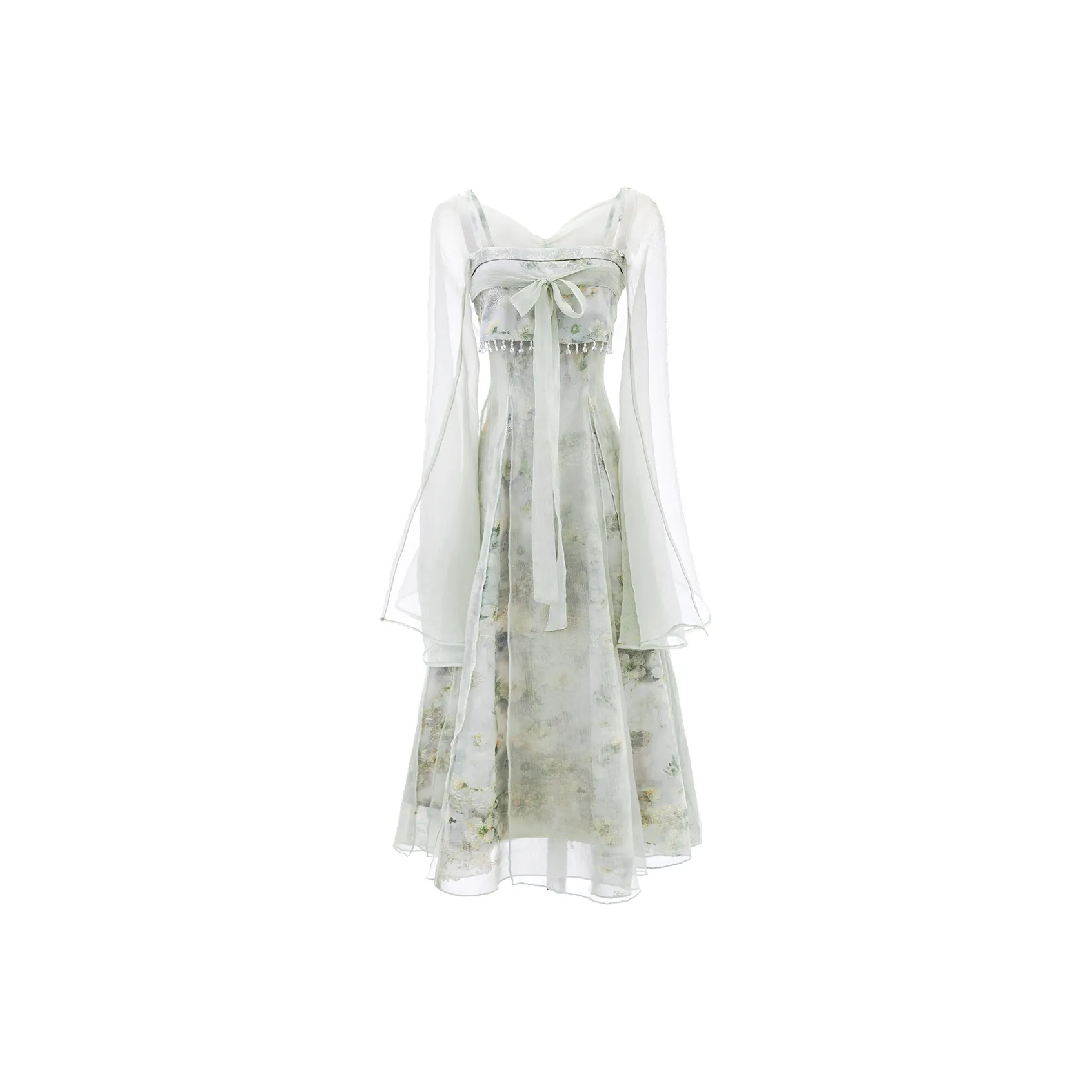 Blovelan Slip Dress Women's Blue And White Green; Bead Chain