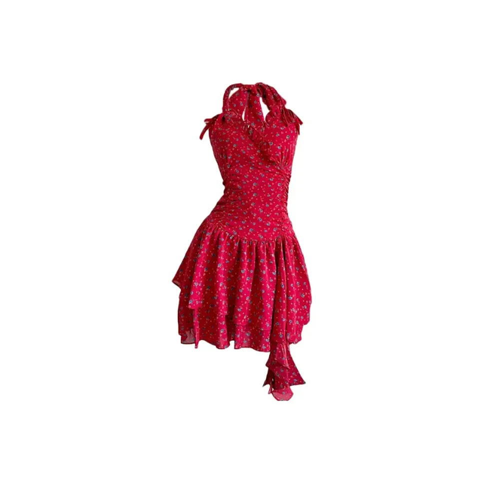 BIFH Красный и Синий Цветочный Женские Платья без Рукавов