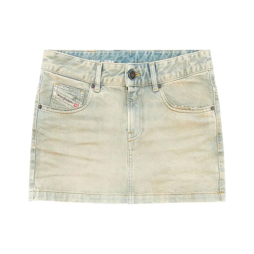 DIESEL De Ron Logo Patch Denim Mini Skirt
