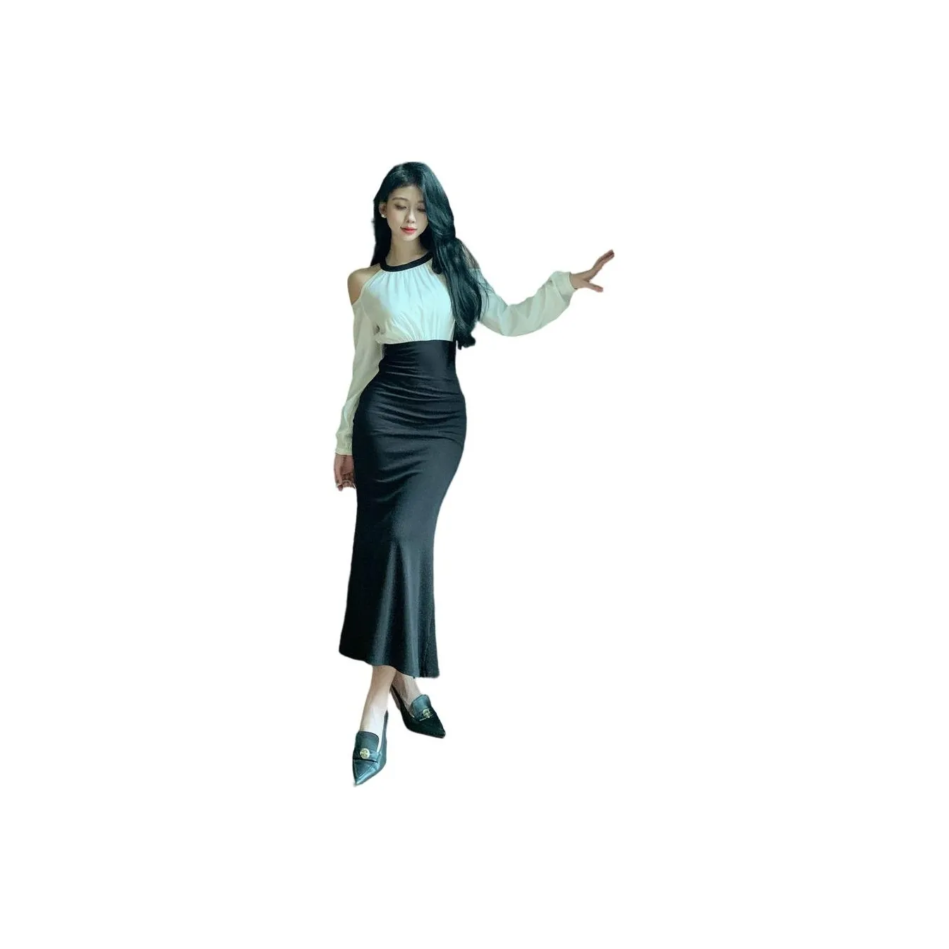 DOSOHEB Платье Женское Белое и Черное