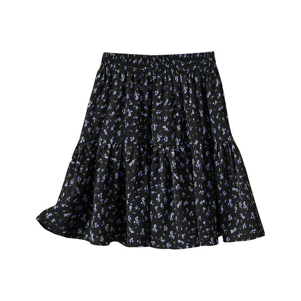 TOUCH Casual Short Skirts Women's Black With Purple Floral