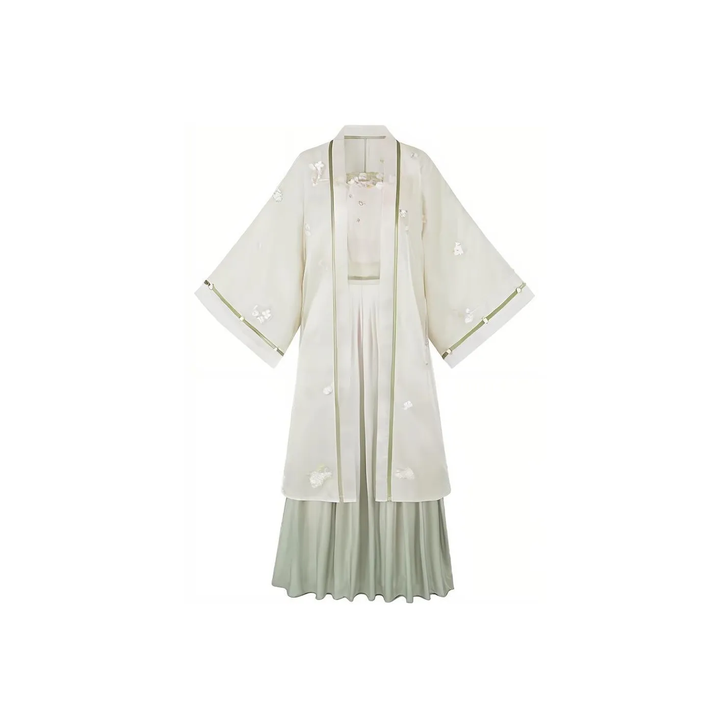 Cloud hidden moon embroidery Hanfu Women's Set Long Robe+Camisole+Pleated Skirt