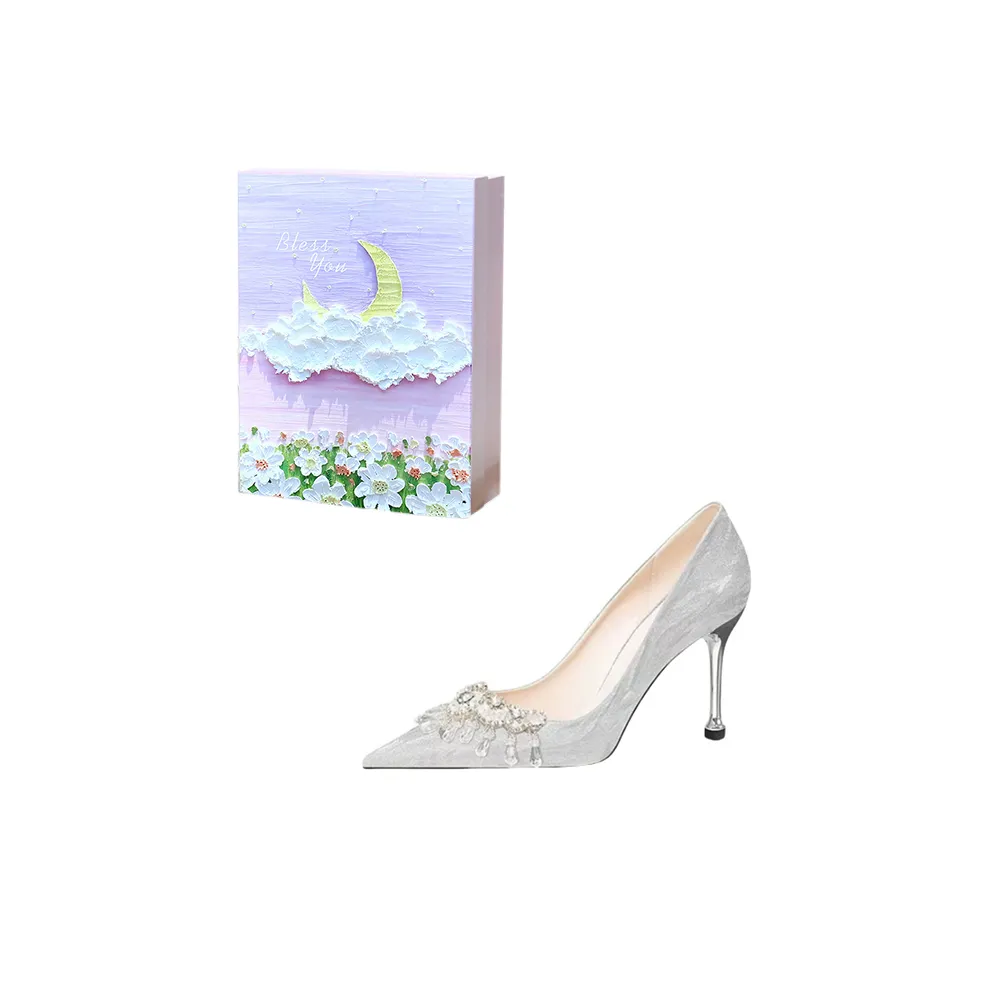 ROBINHOOD Фиолетовая луна Галактический Коробка Галактический'S Tears Высокие каблуки Женские Серебристые