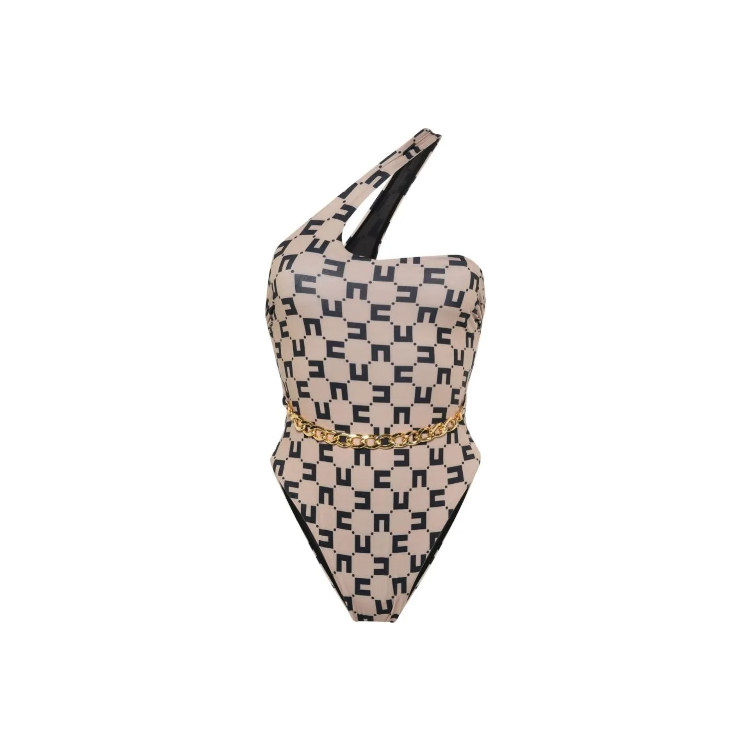 Elisabetta Franchi Logo Printed One Shoulder Swimsuit