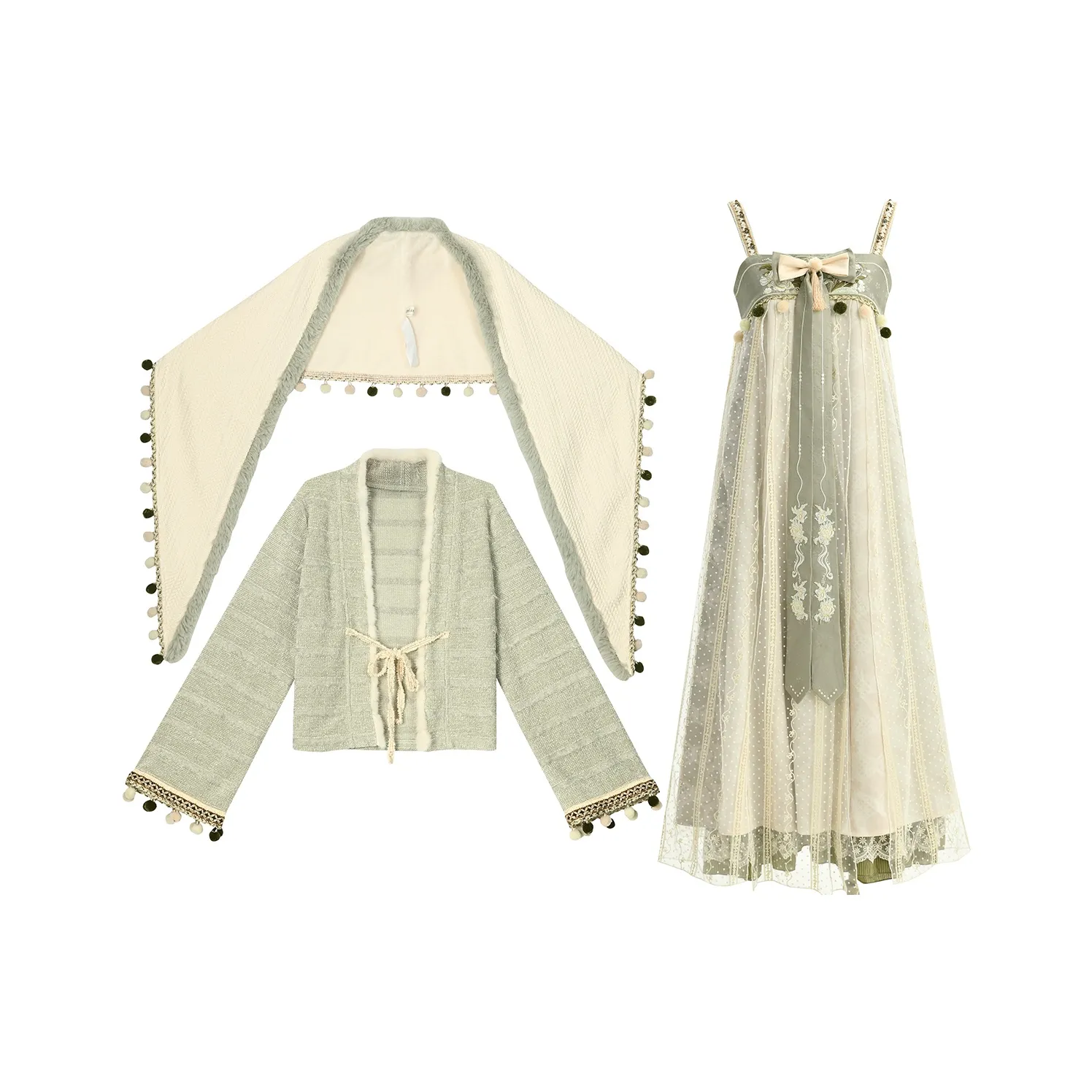 SNBL Two Piece Skirt Sets Women's Dress+Inner+Shawl